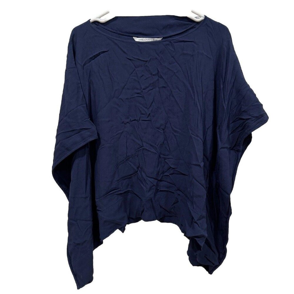 womens diane von furstenberg DVF blouse Shawl Navy Blue Size‎ Small S Hanky